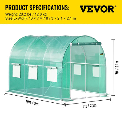 VEVOR Walk-in Tunnel Greenhouse Galvanized Frame & Waterproof Cover 15x7x7/10x7x7/20x10x7/12x7x7 ft Greenhouses & Cold Frames