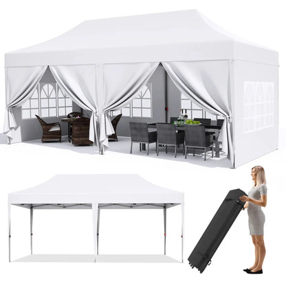 Pavilion Popup Gazebo 3x6m Waterproof Folding Gazebo Tent Party Tent 6 Side Panels Fully enclosed UV 50+ Height Adjustable 2-3M