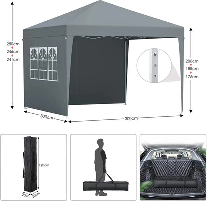 Pop Up Canopy with Sidewalls,Outdoor Winter Gazebo, 10'x10'(3x3m) Party Tent, Adjustable Leg Heights, Windows, Wheeled Carry Bag