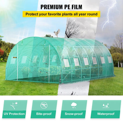 VEVOR Walk-in Tunnel Greenhouse Galvanized Frame & Waterproof Cover 15x7x7/10x7x7/20x10x7/12x7x7 ft Greenhouses & Cold Frames