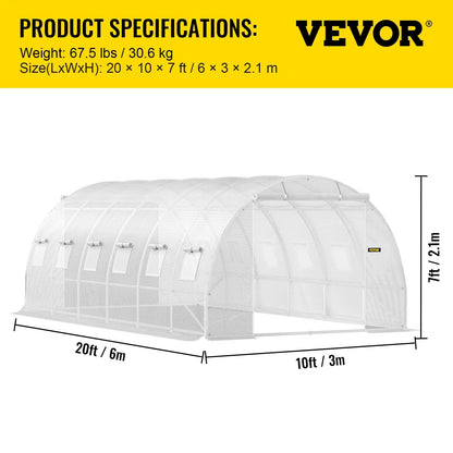 VEVOR Walk-in Tunnel Greenhouse 20x10x7ft Portable Plant Hot House UV Waterproof Garden Green House for Helping Plants Growing