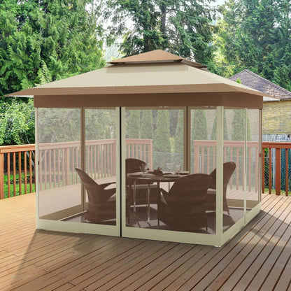 Gazebo 3.3x3.3m Waterproof Stable Pop Up Folding Gazebo, Adjustable Garden Gazebo with 4 Mosquito Net Side Panels & Double Roof