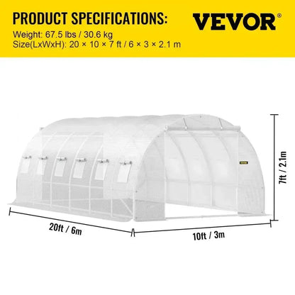 VEVOR Walk-in Tunnel Greenhouse Galvanized Frame & Waterproof Cover 15x7x7/10x7x7/20x10x7/12x7x7 ft Greenhouses & Cold Frames