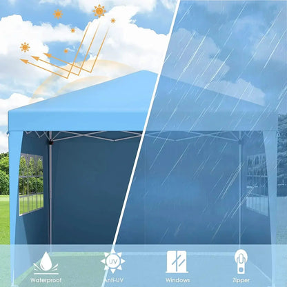 Pop Up Canopy with Sidewalls,Outdoor Winter Gazebo, 10'x10'(3x3m) Party Tent, Adjustable Leg Heights, Windows, Wheeled Carry Bag