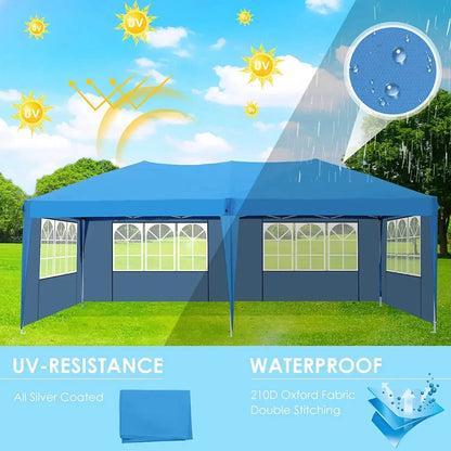 Pavilion Popup Gazebo 3x6m Waterproof Folding Gazebo Tent Party Tent 6 Side Panels Fully enclosed UV 50+ Height Adjustable 2-3M
