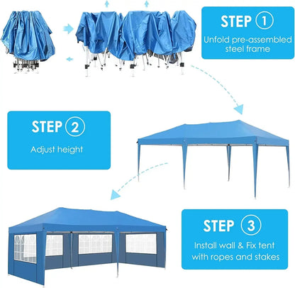 Pavilion Popup Gazebo 3x6m Waterproof Folding Gazebo Tent Party Tent 6 Side Panels Fully enclosed UV 50+ Height Adjustable 2-3M