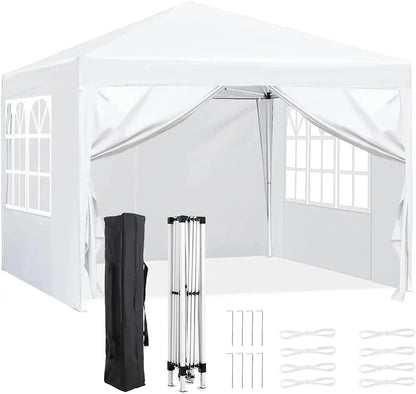Pop Up Canopy with Sidewalls,Outdoor Winter Gazebo, 10'x10'(3x3m) Party Tent, Adjustable Leg Heights, Windows, Wheeled Carry Bag