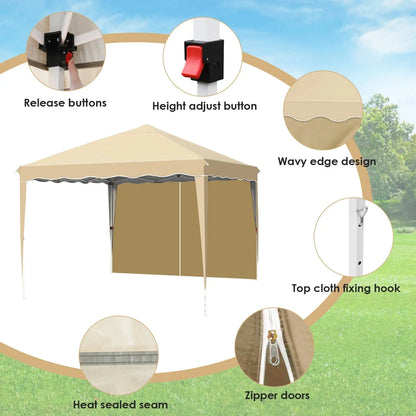 Pop Up Canopy with Sidewalls,Outdoor Winter Gazebo, 10'x10'(3x3m) Party Tent, Adjustable Leg Heights, Windows, Wheeled Carry Bag