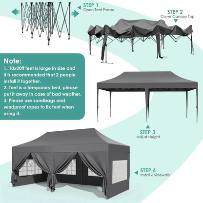 Pavilion Popup Gazebo 3x6m Waterproof Folding Gazebo Tent Party Tent 6 Side Panels Fully enclosed UV 50+ Height Adjustable 2-3M