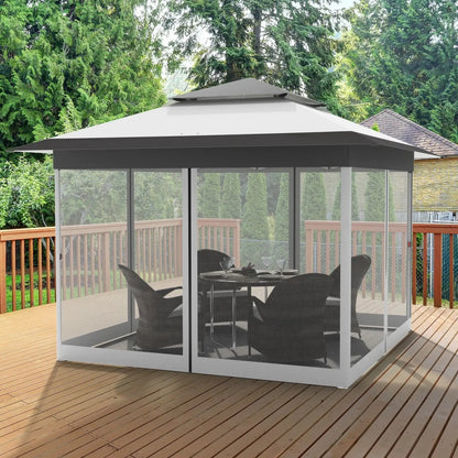 Gazebo 3.3x3.3m Waterproof Stable Pop Up Folding Gazebo, Adjustable Garden Gazebo with 4 Mosquito Net Side Panels & Double Roof