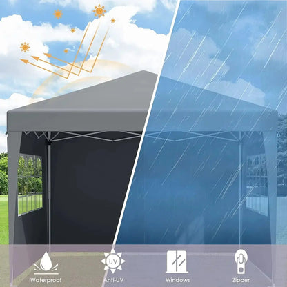 Pop Up Canopy with Sidewalls,Outdoor Winter Gazebo, 10'x10'(3x3m) Party Tent, Adjustable Leg Heights, Windows, Wheeled Carry Bag