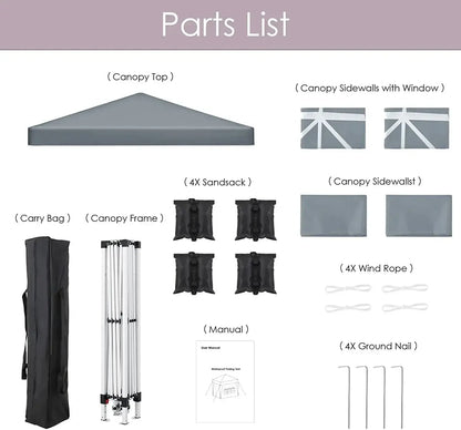 Pop Up Canopy with Sidewalls,Outdoor Winter Gazebo, 10'x10'(3x3m) Party Tent, Adjustable Leg Heights, Windows, Wheeled Carry Bag