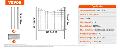 VEVOR Garden Fence No Dig Fence Animal Barrier Fence Underground Decorative Garden Fencing with 1.5 in Spike Spacing for Yard