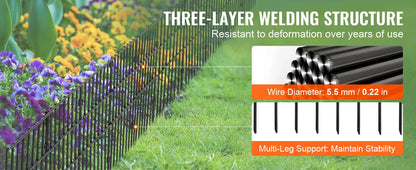 VEVOR Garden Fence No Dig Fence Animal Barrier Fence Underground Decorative Garden Fencing with 1.5 in Spike Spacing for Yard