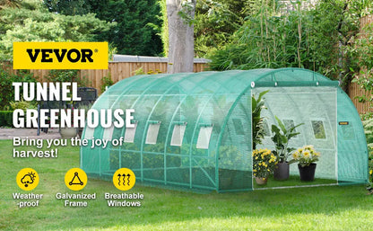 VEVOR Walk-in Tunnel Greenhouse Galvanized Frame & Waterproof Cover 15x7x7/10x7x7/20x10x7/12x7x7 ft Greenhouses & Cold Frames