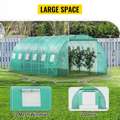 VEVOR Walk-in Tunnel Greenhouse 20x10x7ft Portable Plant Hot House UV Waterproof Garden Green House for Helping Plants Growing