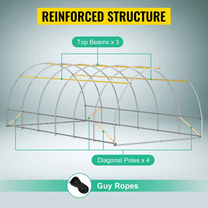 VEVOR Walk-in Tunnel Greenhouse Galvanized Frame & Waterproof Cover 15x7x7/10x7x7/20x10x7/12x7x7 ft Greenhouses & Cold Frames