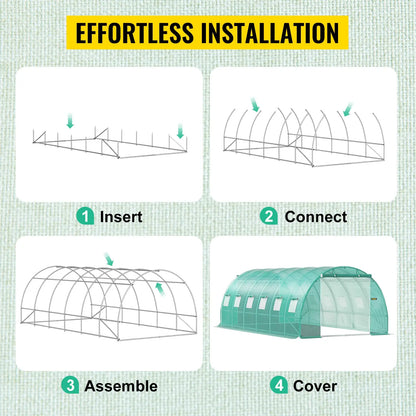 VEVOR Walk-in Tunnel Greenhouse Galvanized Frame & Waterproof Cover 15x7x7/10x7x7/20x10x7/12x7x7 ft Greenhouses & Cold Frames